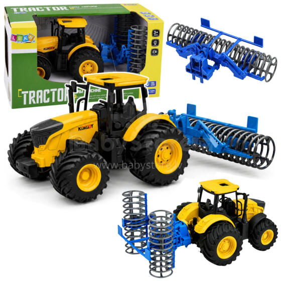 Lauksaimniecības traktors ar rullīšu gaismām un skaņām dzeltenā krāsā 1:24