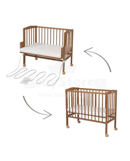 Waldin  Bedside Crib 2in1 Art.297437 Vintage Koka 2-in-1 bērnu gultiņa/šūpulis uz riteņiem ar matraci