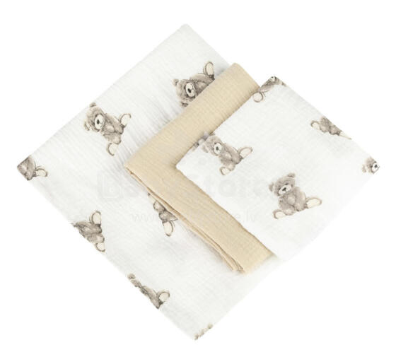 DIAPER TRIO CRUSHED MUSLIN 120x120, 70x60, 30x35 3PCS TEDDY BEIGE