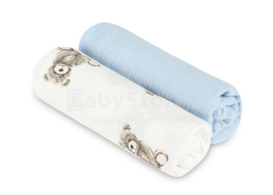 DIAPER CRUSHED MUSLIN 60X75 2-PACK TEDDY BLUE