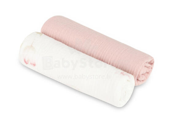 DIAPER CRUSHED MUSLIN 60X75 2-PACK FLOWERS PINK