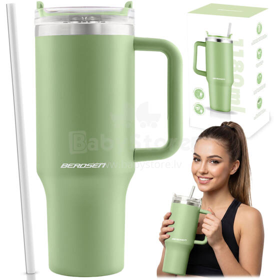 Vacuum thermos mug with straw 1180 ml Berdsen green