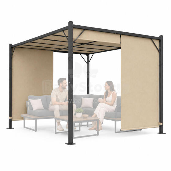 Dārza pergola terasei 3x4 m tērauda nojume ar jumtu bēšā krāsā MultiGarden