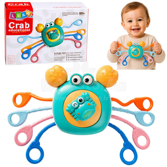 Crab Sensory Educational Toy For Toddlers Rattle Teether Blue