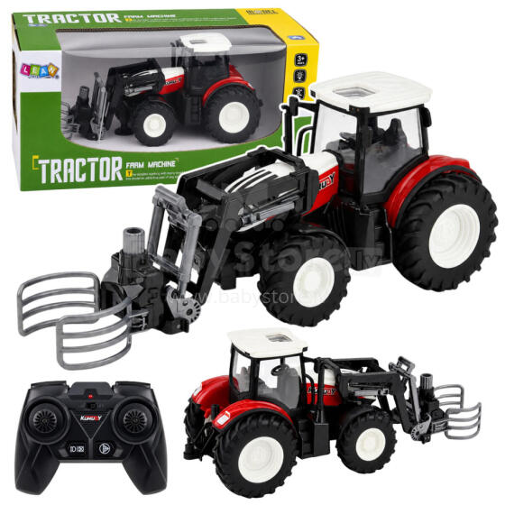 RC SARKANĀ TĀLVADĪBAS LAUKSAIMNIECĪBAS TRAKTORS AR KRAUŠU 1:24