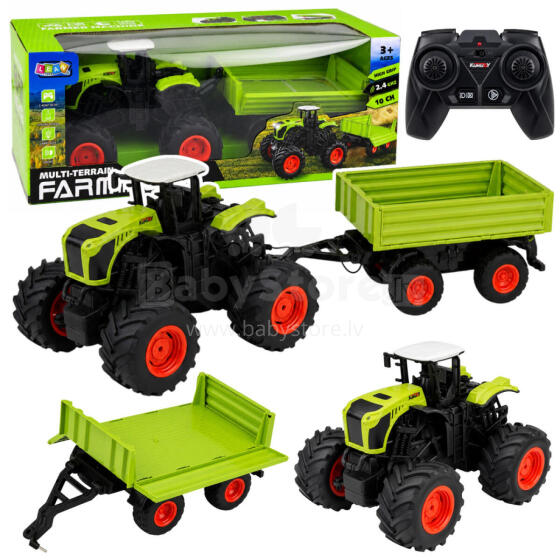 Augsts lauksaimniecības traktors ar izkraušanas piekabi, tālvadības, RC 1:16