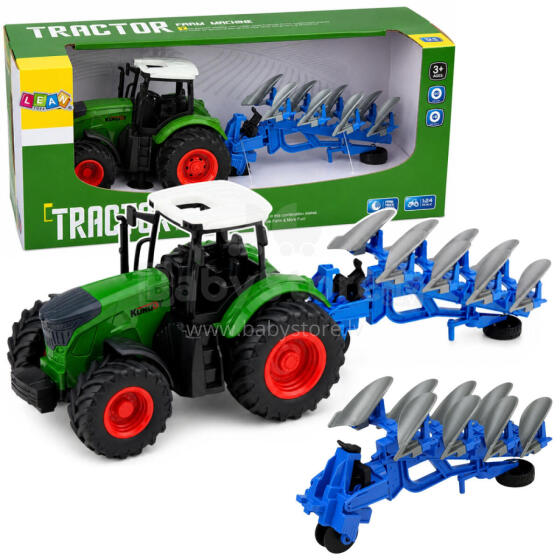 Agricultural Farm Tractor With Double-Furrow Plow Rubber Wheels Green 1:24