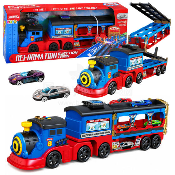 Locomotive Transporter with Cars Track Launcher Ramp Lights Sounds