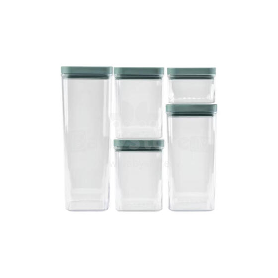 Sausās pārtikas uzglabāšanas trauku komplekts 0,5L+2x1,2L+1,8L+2,4L Kara caurspīdīgs/zilganzaļš 