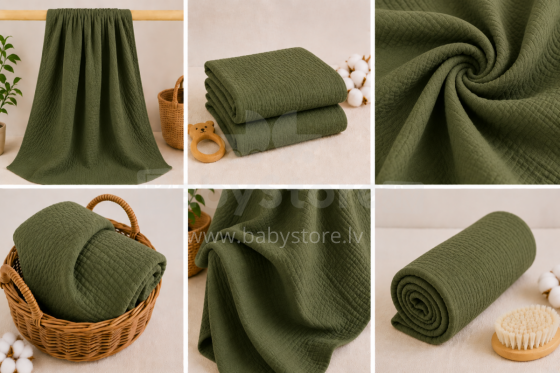 Yukkidds Muslin Cloths Art.299919 Green Leaf  High-quality bamboo muslin swaddle, 1 pcs (60x60 cm)