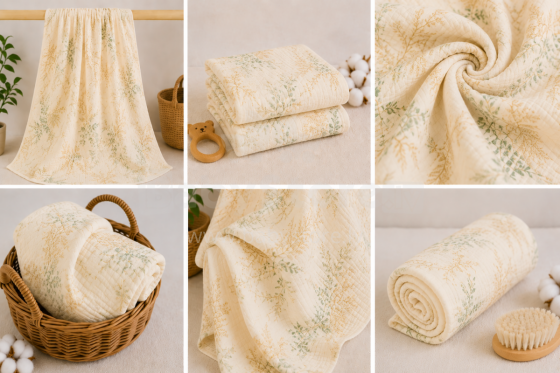 Yukkidds Muslin Cloths Art.299920 Green Leaf  High-quality bamboo muslin swaddle, 1 pcs (60x60 cm)