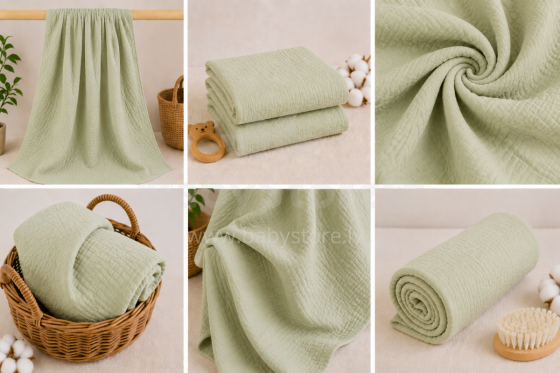 Yukkidds Muslin Cloths Art.299922 Green Leaf  High-quality bamboo muslin swaddle, 1 pcs (60x60 cm)