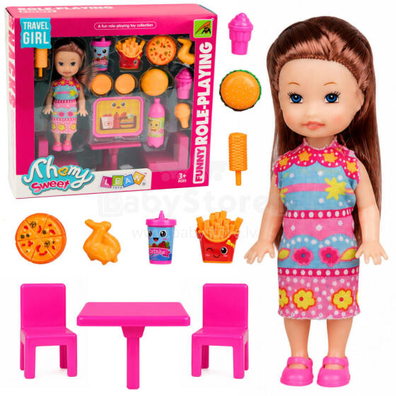 Mini lelle ātrās ēdināšanas komplekts pica hamburgera galds krēsli aksesuāriem