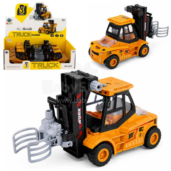 Construction Vehicle Forklift With Adjustable Gripper Lights Sounds Yellow 1:43