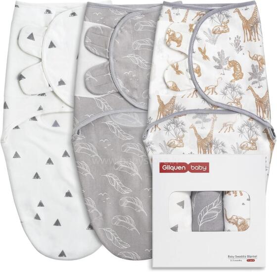 Gllquen Swaddle Set Art.300520 Jungle kokvilnas ietīšanas autiņš no 3.2kg līdz 6.4 kg,3 gab