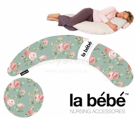 La Bebe™ Moon Maternity Pillow Art.3102 Roses Green Большая подушка для беременных с наполнителем из Memory Foam (особенно мягкий и тихий наполнитель) 195cm