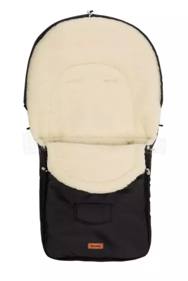 Sensillo Classic Romper Bag Art.823 Black/Wool Bērnu ziemas ratu guļammaiss ar aitas vilnas oderi