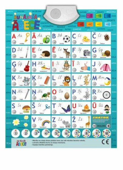 Runājošā ĀBECE - phonetic educational game poster for beginners learning Latvian