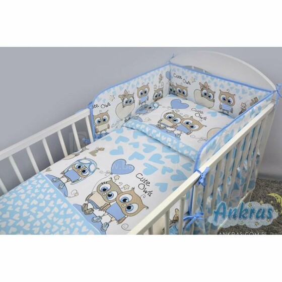 ANKRAS Art.39133 Sowa/Serca Blue Bērnu gultiņas aizsargapmale 180 cm