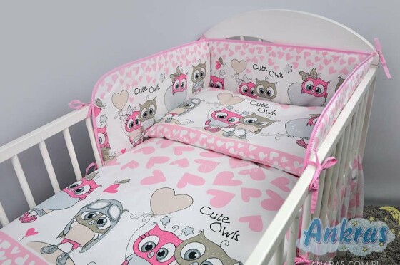ANKRAS Art.39135 Sowa/Serca Pink Bērnu gultiņas aizsargapmale 180 cm