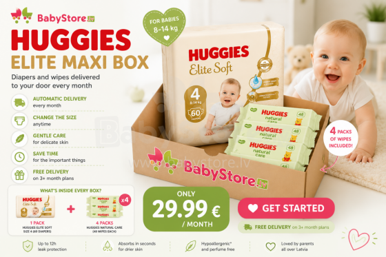 Huggies Elite Maxi Box abonements – vairāk komforta jūsu augošajam mazulim