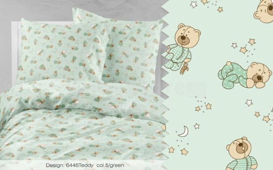 Mežroze Teddy Art.42088 Mint Комплект детского постельного белья сатин из 3-х частей 105x150