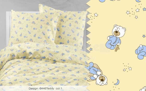 Mežroze Teddy Art.42095 Yellow Комплект детского постельного белья сатин из 3х частей 105x150