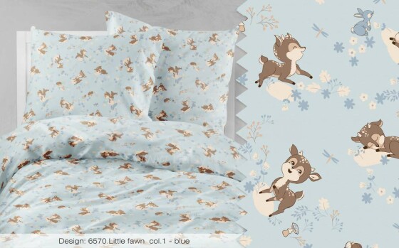 Mežroze Animal Art.42500 Blue Комплект детского постельного белья сатин из 3х частей 105x150