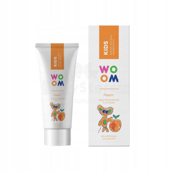 Woom Kids Peach Art.4346 Natural peach-flavored toothpaste for children 3-8 years old, 50 ml
