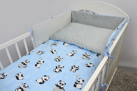 ANKRAS Panda Grey  Бортик-охранка для детской кроватки 180 cm