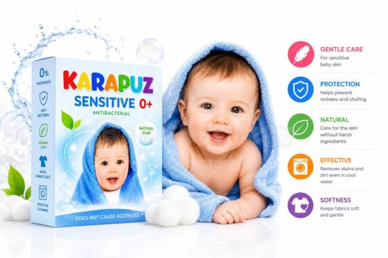 Karapuz Sensitive Powder Art.47984 Washing powder for babies from the first days of life, 400g