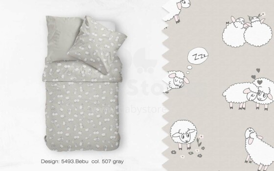 Mežroze Sheep Art.54917 Grey  Комплект детского постельного белья сатин из 3х частей 105x150