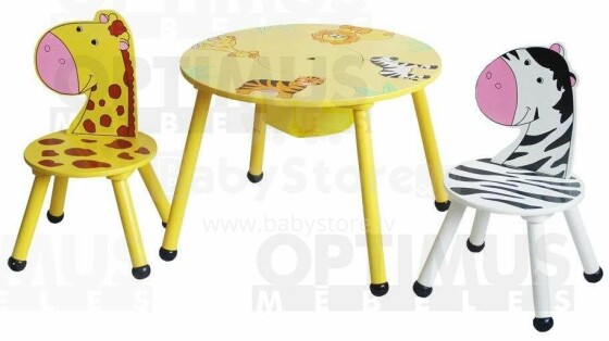 Vaikiškas „Opti 0045094 Zoo Mix“ komplektas, stalas + 2 kėdės