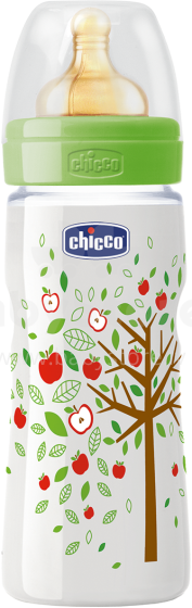 Chicco Art5.20634.30   Детская Пластиковая Бутылочка с физиологической соской (PES), 0% BPA, соска латекс, 330 мл.  4m+ LA