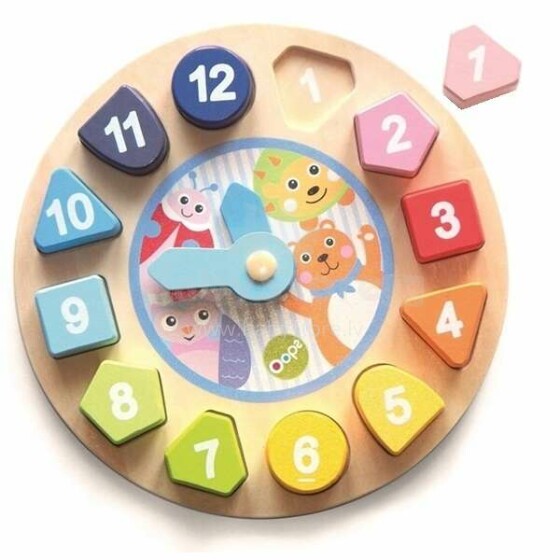 Oops Wooden Clock Art. OP1102100 Koka attīstošā rotaļlieta sorteris Pulksteņi