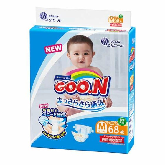 Goo.N (Гун) Подгузники M 68 шт. для новорожденных - экологические подгузники (от 6 до11 кг)