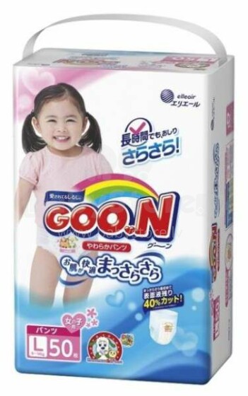 Goo.N (Гун)Трусики L 50 шт. для новорожденных - экологические трусики для девочек (от 9 до 14 кг)