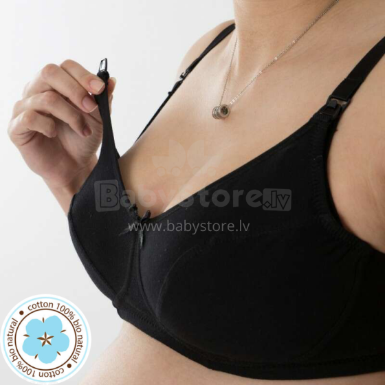 La Bebe™ Lingerie Basic Bio Cotton Art.67354 Black Nursing bra with Drop-Down Cups and Adjustable Straps
