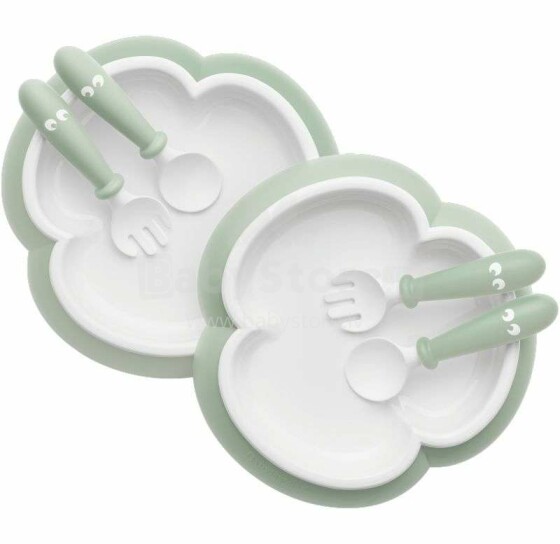 Babybjorn Plate&Spoon Art.074061 Powder Green Söögiriistade komplekt (2 taldrikut + 2 supilusikatäit)