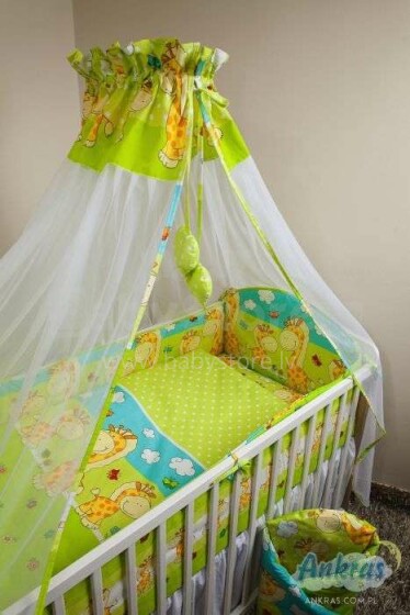 ANKRAS Bērnu gultiņas aizsargapmale 360 cm Žirafe-Dots zaļš