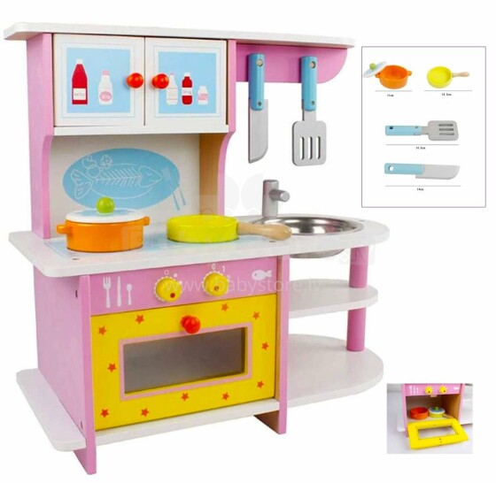 TLC Baby Kitchen Art.T20078  Детская кухня с мойкой, плитой, навесным шкафом и полками