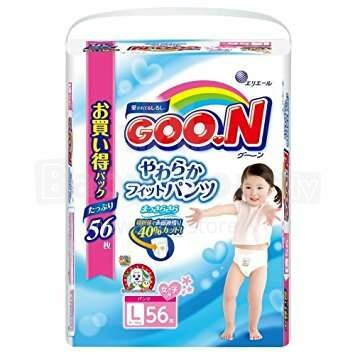 Goo.N (Гун)Трусики L 56 шт. для новорожденных - экологические трусики для девочек (от 9 до 14 кг)