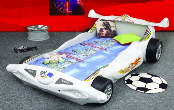 Plastiko Formula 1 Art.81918 Ergonomiska bērnu gulta - Mašīna ar izturīgu bērza pamatni un matraci 200x90 cm