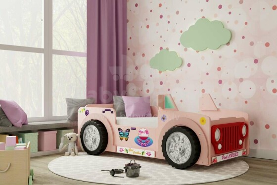 Plastiko Jeep Pink Art.81920 Ergonomiska bērnu gulta - Mašīna ar  matraci 190x90 cm