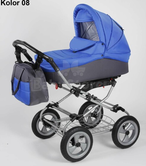 „Bambi Classic Air Art.08 Classic“ kūdikių vežimėlis su krepšiu, ypač lengvas aliuminio rėmas [8kg], su pripučiamais ratais