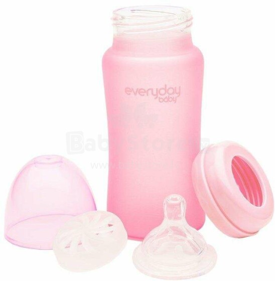 Everyday Baby  Glass Heat  Sensing   Art.10228 ROSE Pink  Стеклянная  бутылочка для кормления с индикатором температуры 240 мл.