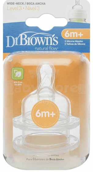 Dr.Browns Wide Neck Art.382-INTL Barošanas pudeļu  III limņa knupīši pudelītem ar platu kakliņu  no 6+ (2 gab.)