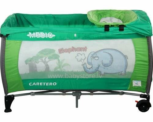 Caretero Medio Col.Green Bērnu manēža ceļojumu gulta, 2 līmeņi
