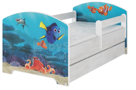 AMI Disney lova Nemo MV11 stilinga vaikų lova su nuimamu kraštu ir čiužiniu 144x74cm
