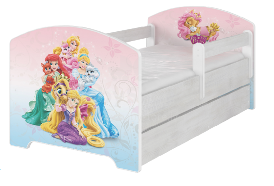 „AMI Disney Bed Princess“ stilinga vaikų lova su nuimamu kraštu ir čiužiniu 144x74cm